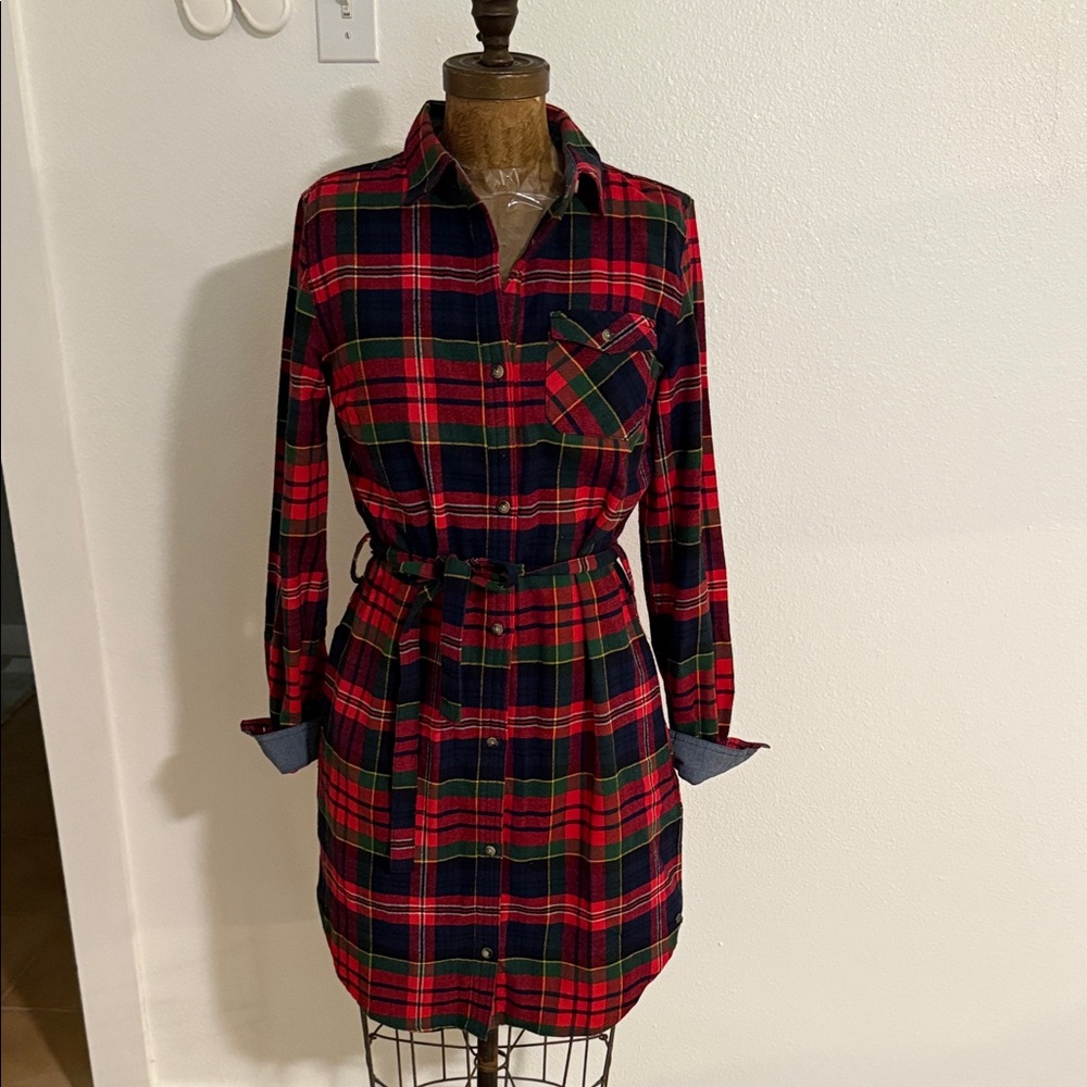 Women’s Plaid Shirt Dress Legendary Whitetails Red and Green Size S/M